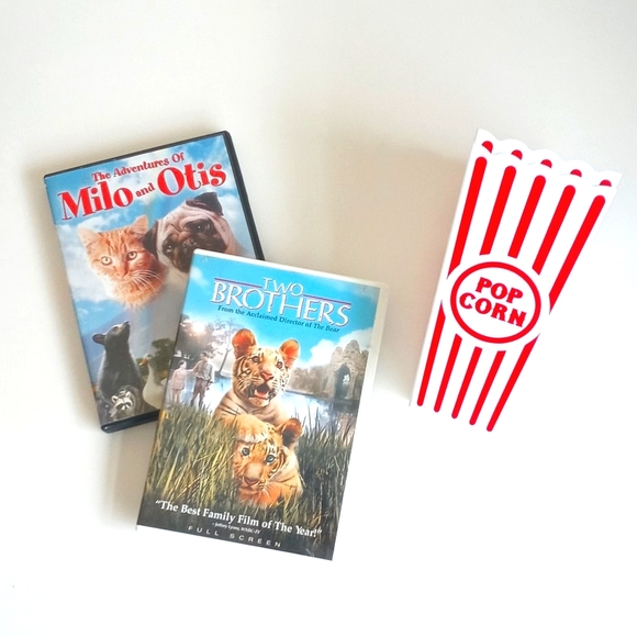 Milo & Otis & Two Brothers DVDs Bundle & 2 New Reusable Popcorn Containers - Picture 9 of 11
